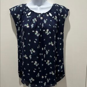 LC Lauren Conrad Navy Blue Relaxed Cut Out Blouse